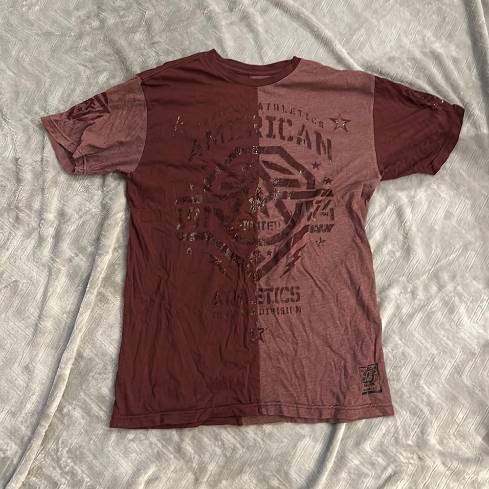 American fighter, maroon size large T-shirt. Distressed lettering